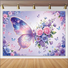 Lofaris Toile de fond de photographie papillon irisé et fleurs pastel, magnifique arrière-plan galaxie pour studio et portrait