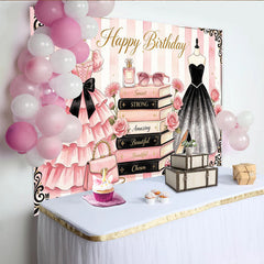 Lofaris Toile de fond anniversaire fille chic avec robes et livres, élégant décor de fête pour studio photo