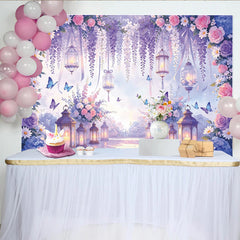 Lofaris Toile de fond de photographie florale et féerique avec roses et lanternes, magnifique décor de jardin romantique pour séance photo