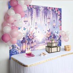 Lofaris Toile de fond de photographie florale et féerique avec roses et lanternes, magnifique décor de jardin romantique pour séance photo