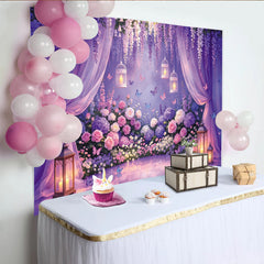 Lofaris Toile de fond de mariage romantique avec fleurs violettes et roses, magnifique décor de jardin enchanté pour cérémonie et séance photo