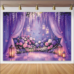 Lofaris Toile de fond de mariage romantique avec fleurs violettes et roses, magnifique décor de jardin enchanté pour cérémonie et séance photo