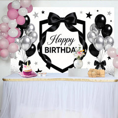 Lofaris Toile de fond joyeux anniversaire noir et argent avec ballons, arrière-plan scintillant pour célébration et photographie