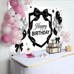 Lofaris Toile de fond joyeux anniversaire noir et argent avec ballons, arrière-plan scintillant pour célébration et photographie