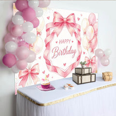 Lofaris Toile de fond joyeux anniversaire rose aquarelle avec ballons et cœurs, élégant décor de fête pour studio photo ou célébration