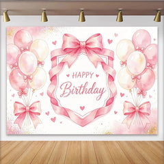 Lofaris Toile de fond joyeux anniversaire rose aquarelle avec ballons et cœurs, élégant décor de fête pour studio photo ou célébration
