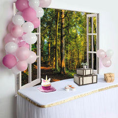 Lofaris Toile de fond de photographie forêt luxuriante avec fenêtre, magnifique arrière-plan naturel pour studio photo et décoration
