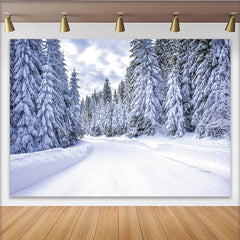 Lofaris Toile de fond de photographie paysage d'hiver enneigé avec sapins, magnifique arrière-plan pour studio photo et décor de scène