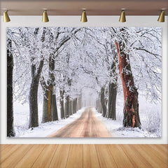Lofaris Toile de fond de photographie paysage d'hiver, arbres enneigés et route, magnifique naturel pour studio photo professionnel