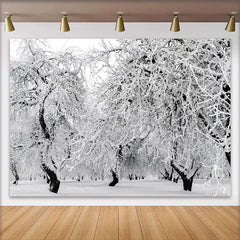 Lofaris Toile de fond de photographie paysage d'hiver enneigé avec arbres givrés, magnifique arrière-plan naturel pour studio photo
