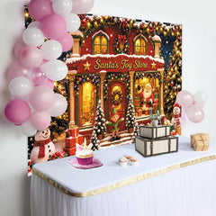 Lofaris Toile de fond de Noël enneigée, boutique de jouets et sapins, arrière-plan magique pour fête d'hiver et séance photo