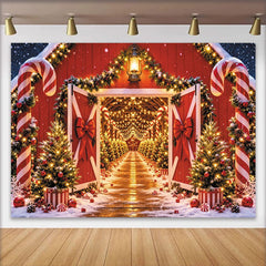 Lofaris Toile de fond de Noël rouge avec sapins enneigés et lumières scintillantes, magnifique décor festif pour studio photo et fête