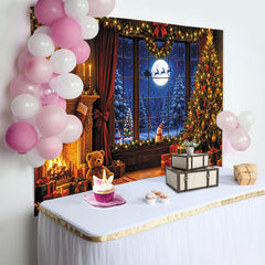 Lofaris Toile de fond de Noël cheminée sapin illuminé et père Noël, magnifique arrière-plan hivernal pour studio photo