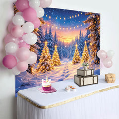 Lofaris Toile de fond de Noël forêt enneigée avec lumières scintillantes, arrière-plan magique d'hiver pour studio photo