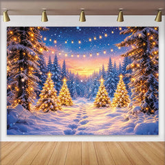 Lofaris Toile de fond de Noël forêt enneigée avec lumières scintillantes, arrière-plan magique d'hiver pour studio photo