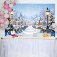 Lofaris Toile de fond de Noël village enneigé, lumières et sapins, magnifique décor d'hiver pour studio photo et fête