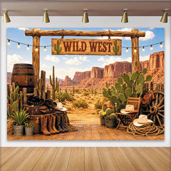 Lofaris Toile de fond de photographie Far West, désert et cactus, décor rustique pour studio photo ou fête à thème western