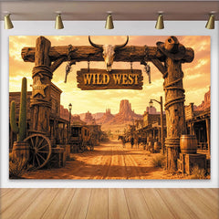 Lofaris Toile de fond de photographie Far West avec arche en bois et désert, magnifique arrière-plan rustique pour studio photo