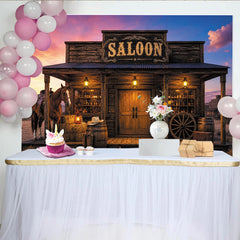 Lofaris Toile de fond de photographie western saloon avec cheval et bois rustique, superbe arrière-plan vintage pour studio photo