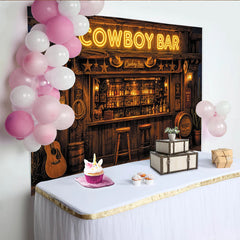 Lofaris Toile de fond de photographie western bar de cowboy, décor rustique avec néon et guitare pour studio