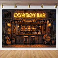 Lofaris Toile de fond de photographie western bar de cowboy, décor rustique avec néon et guitare pour studio