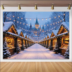 Lofaris Toile de fond de marché de Noël enneigé avec lumières féeriques, magnifique arrière-plan pour fête d'hiver et studio photo
