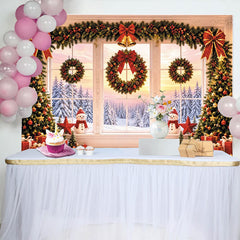 Lofaris Toile de fond de Noël avec sapins enneigés et cadeaux rouges, magnifique décor festif pour studio photo et fête d'hiver
