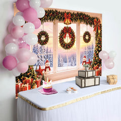 Lofaris Toile de fond de Noël avec sapins enneigés et cadeaux rouges, magnifique décor festif pour studio photo et fête d'hiver