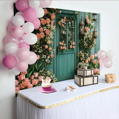 Lofaris Toile de fond porte fleurie printanière avec roses et tulipes, élégant décor de printemps pour studio et portrait