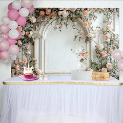 Lofaris Toile de fond de photographie florale romantique avec roses pêche et arche, élégant arrière-plan pour portrait, mariage et studio
