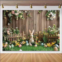 Lofaris Toile de fond de photographie de Pâques avec lapin et œufs colorés, charmant arrière-plan printanier pour studio photo