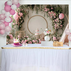 Lofaris Toile de fond rose pour anniversaire de fille avec fleurs et ballons, magnifique décor floral pour studio photo et fête