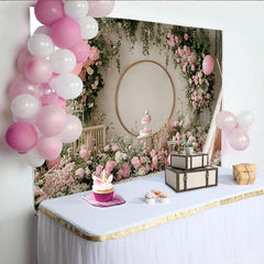 Lofaris Toile de fond rose pour anniversaire de fille avec fleurs et ballons, magnifique décor floral pour studio photo et fête