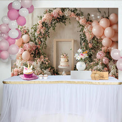 Lofaris Toile de fond pour anniversaire florale rose avec ballons et pivoines, magnifique décor de fête pour séance photo élégante