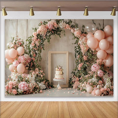 Lofaris Toile de fond pour anniversaire florale rose avec ballons et pivoines, magnifique décor de fête pour séance photo élégante