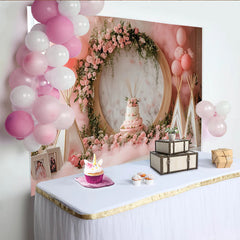 Lofaris Toile de fond rose pour 1er anniversaire avec fleurs et ballons, décor onirique pour studio photo et fête d'enfant
