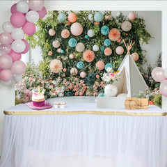 Lofaris Toile de fond de photographie jardin féerique et tente tipi, décor floral printanier pour studio photo enfants