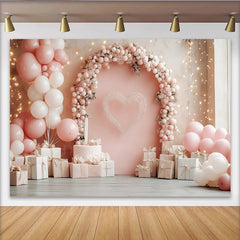Lofaris Toile de fond pour anniversaire rose avec ballons et cœur élégant, magnifique décor de fête pour séance photo et célébration