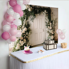 Lofaris Toile de fond de photographie florale avec roses blanches et verdure, élégant arrière-plan de porte pour studio photo ou événement
