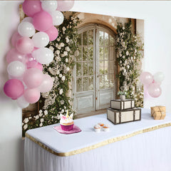 Lofaris Toile de fond pour mariage porte ancienne fleurie et verdure, arrière-plan romantique pour séance photo de couple