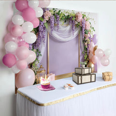 Lofaris Toile de fond pour anniversaire floral avec hortensias roses et glycines violettes, élégant décor de fête pour studio photo