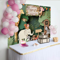 Lofaris Toile de fond anniversaire safari animaux jungle pour enfants, magnifique décor de fête avec feuillage vert pour studio photo