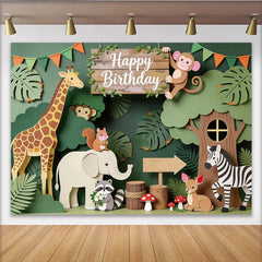 Lofaris Toile de fond anniversaire safari animaux jungle pour enfants, magnifique décor de fête avec feuillage vert pour studio photo