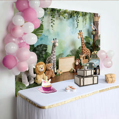 Lofaris Toile de fond pour baby shower safari avec animaux en peluche et feuillage, décor de jungle pour studio photo et fête d'enfants
