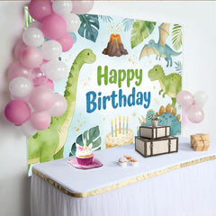 Lofaris Toile de fond pour anniversaire dinosaures de la jungle, décor de fête préhistorique avec volcan et gâteau pour séance photo