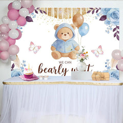 Lofaris Toile de fond pour baby shower ourson avec ballons bleus et roses, magnifique décor de fête prénatale pour séance photo