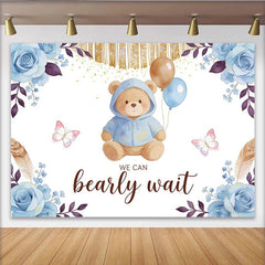 Lofaris Toile de fond pour baby shower ourson avec ballons bleus et roses, magnifique décor de fête prénatale pour séance photo