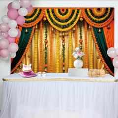 Lofaris Toile de fond de mariage avec guirlandes de soucis et clochettes, décor festif traditionnel pour cérémonie