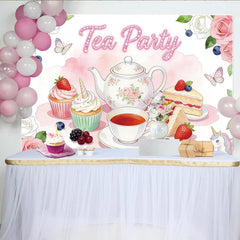 Lofaris Toile de fond rose pour anniversaire fête du thé avec licorne et gâteaux, charmant arrière-plan pour studio photo et décoration de fête