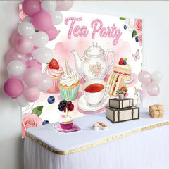 Lofaris Toile de fond rose pour anniversaire fête du thé avec licorne et gâteaux, charmant arrière-plan pour studio photo et décoration de fête